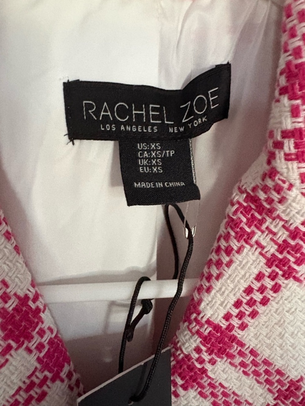 Rachel Zoe Pink and White Plaid Double-Breasted Tweed Blazer - Picture 2 of 4